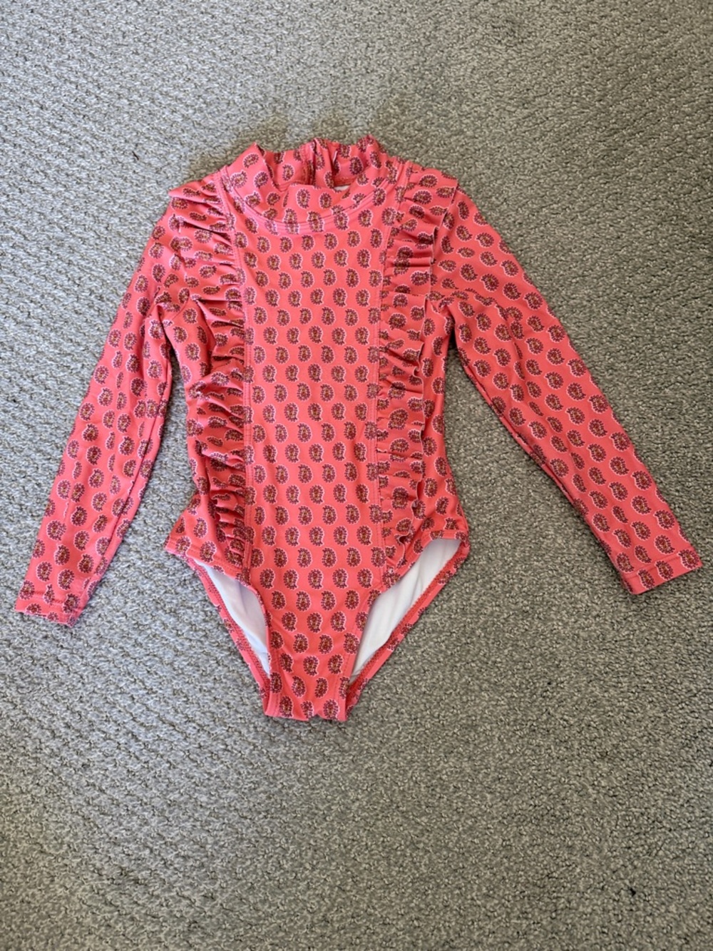 CottonOn Girls' Pink Ruffle Long-Sleeve One-Piece Swimsuit